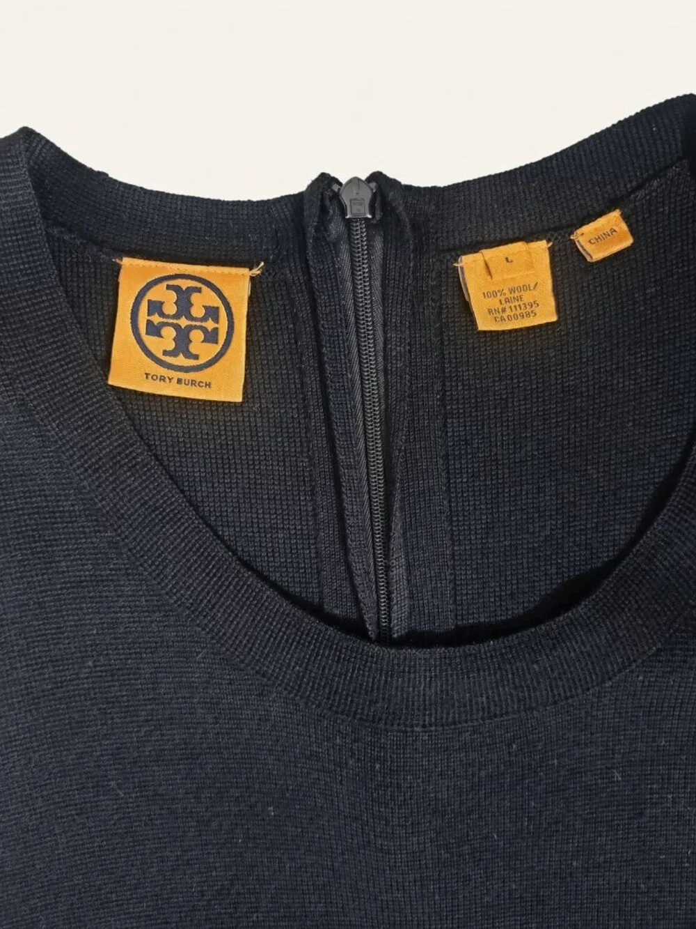 Tory Burch Black Wool Sleeveless Knit Dress Size L